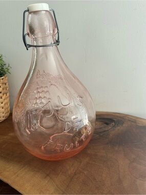 Large Vintage Casadis Milano Jus De Fruits Pink Glass Bottle with swing Top